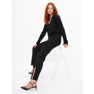 NWT GAP Mid Rise Split Flare Ribbed Sweater Pants True Black Women's L Tall/LT